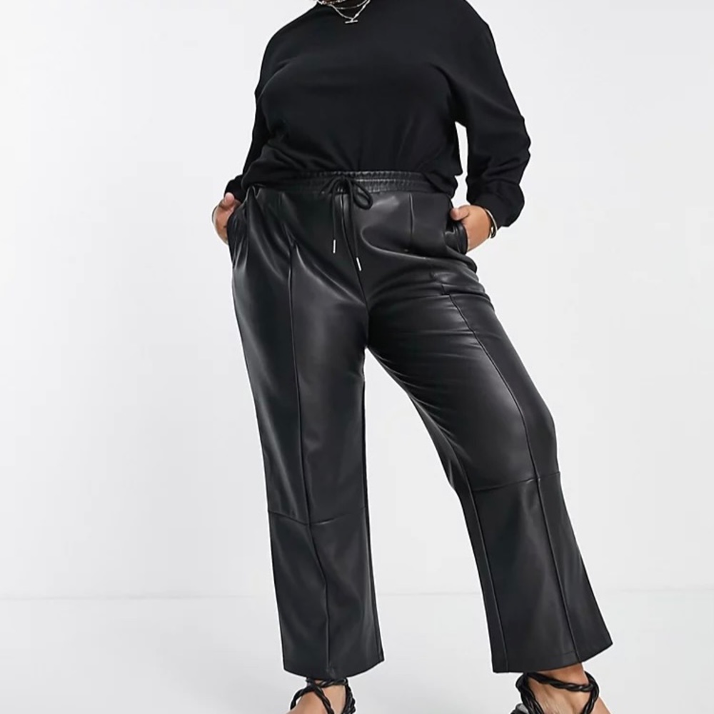 ASOS Curve Leather Look Peg Pants in Black